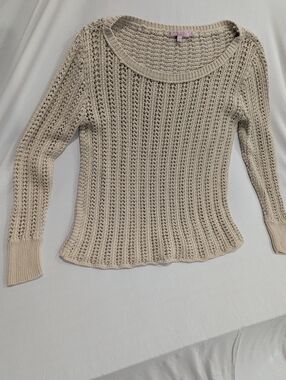 Calypso St. Barth Cream Open-Knit Scoop Neck Sweater